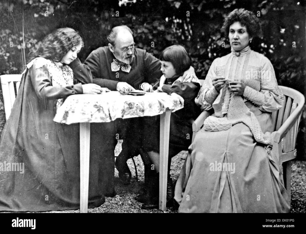 EMILE ZOLA (1840-1902) French author with his family about 1899 ...