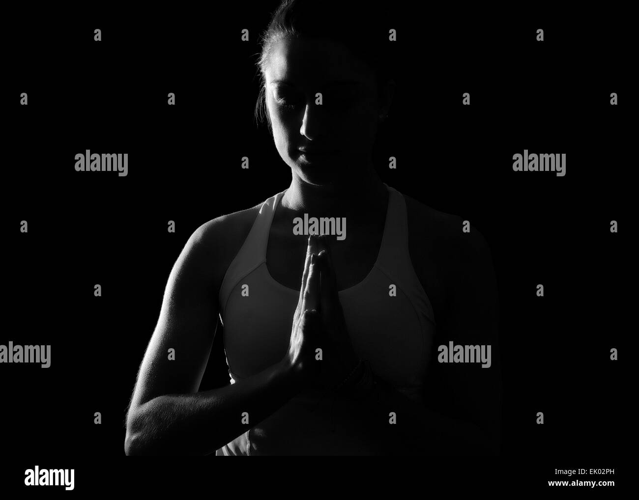 Yoga Tadasana with anjali mudra Mountain Pose with prayer hands Stock Photo