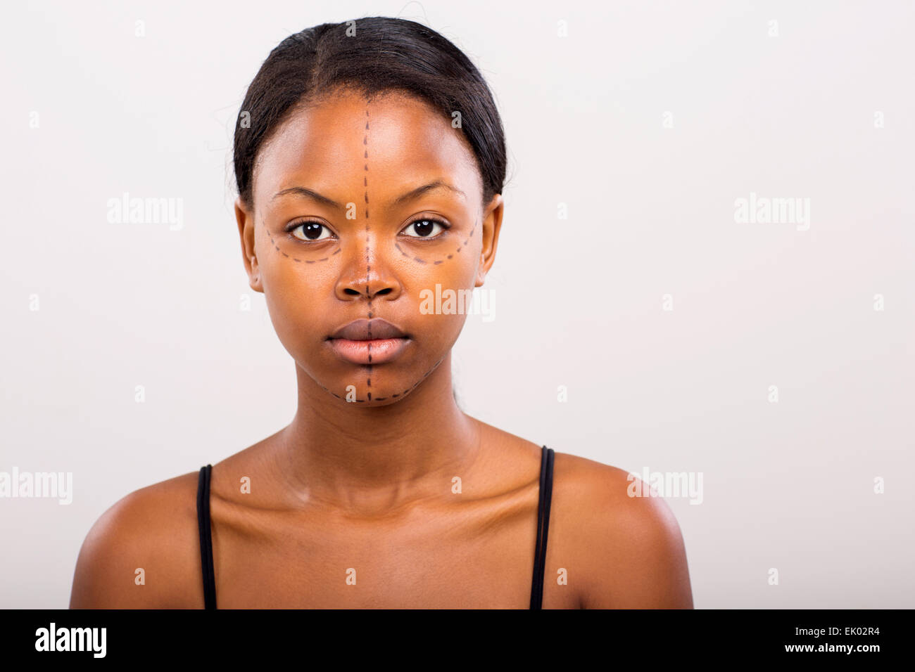 Download Pretty African Woman Face Marked With Lines For Cosmetic Surgery Stock Photo Alamy