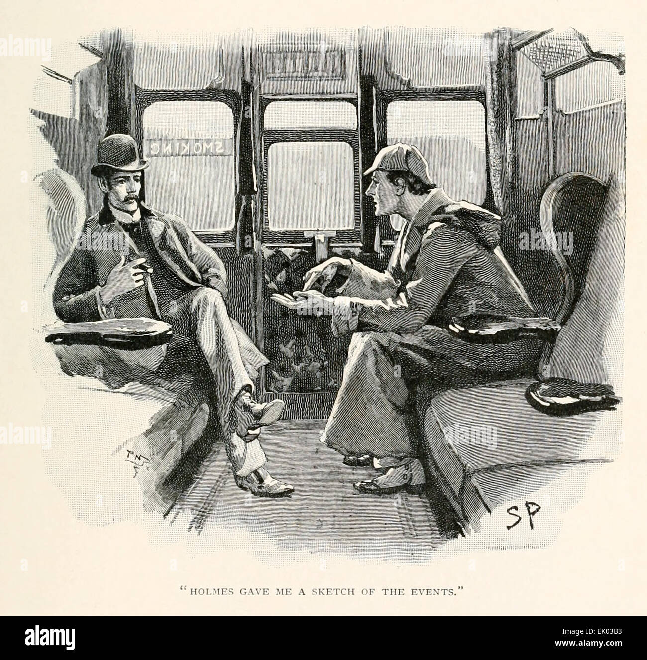 Holmes Gave me a Sketch of the Events - from 'The Adventure of Silver Blaze' by Arthur Conan Doyle (1859-1930). Illustration by Sidney Paget (1860-1908) from 1892 edition of The Strand Magazine. See description for more information. Stock Photo