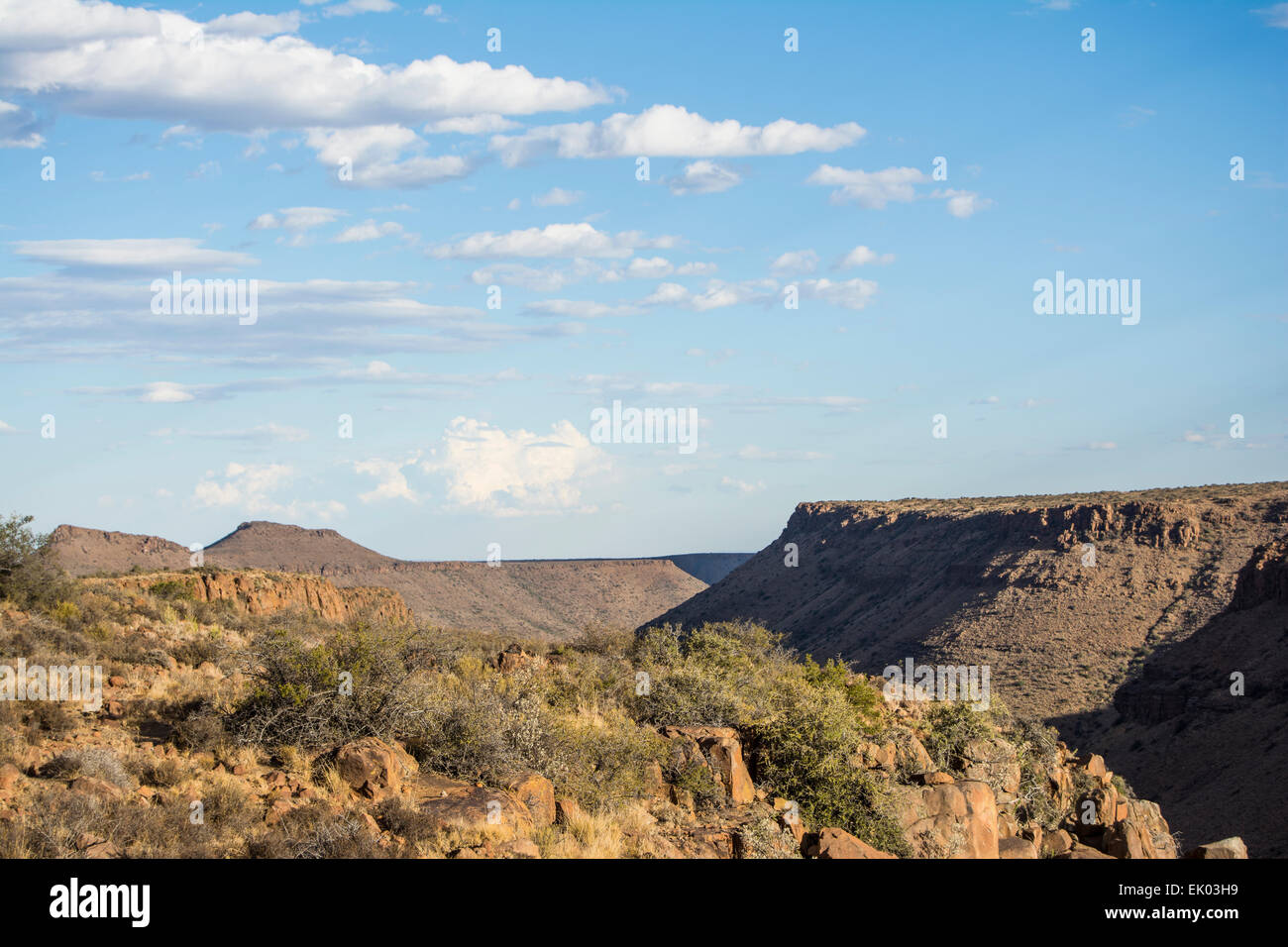 Scenic landscape of flat-topped mountains in the Karoo National Park Stock Photo