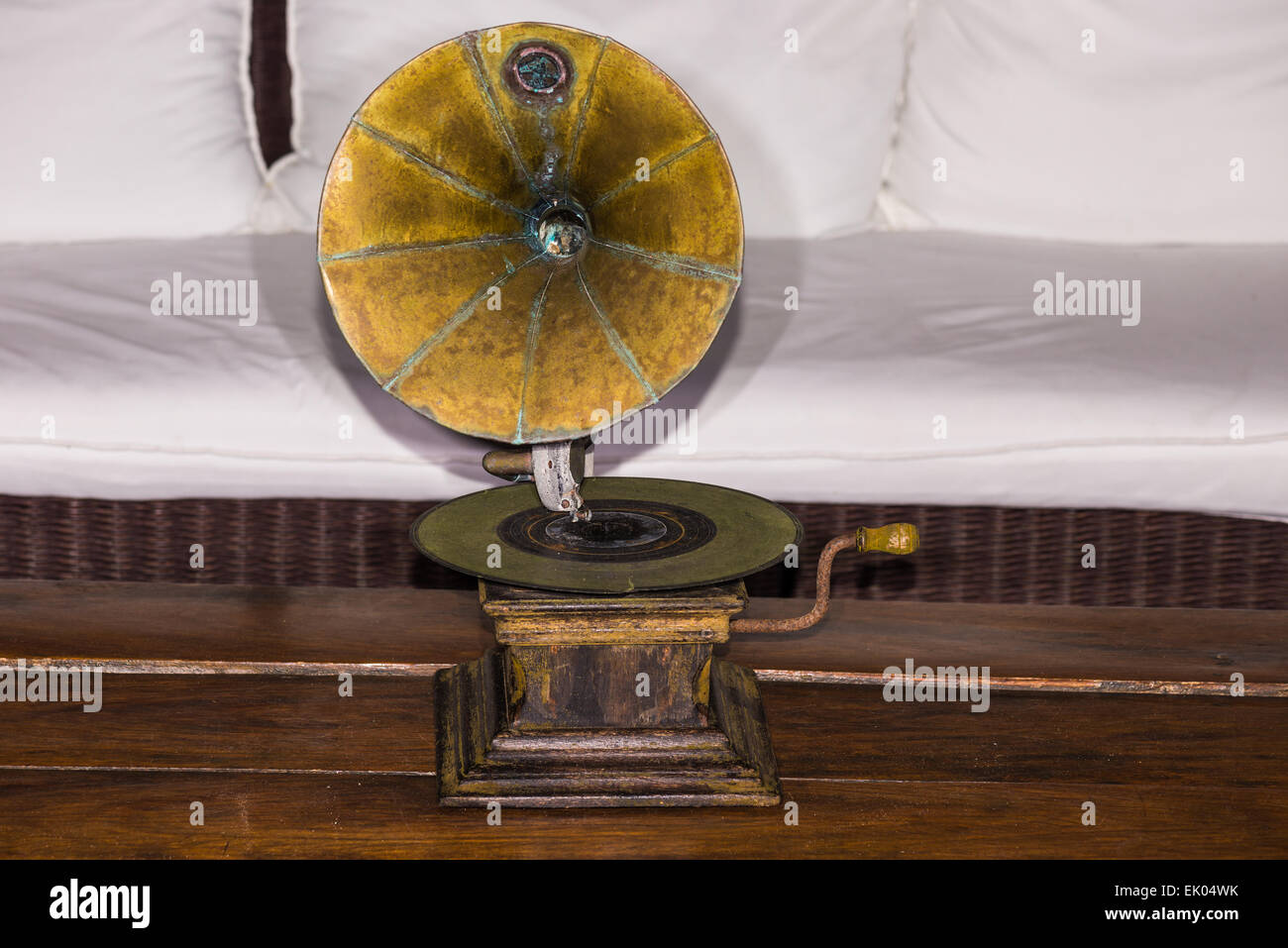 An old mechanical gramophone. Stock Photo