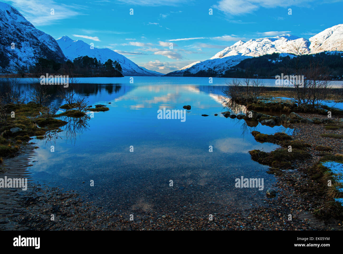Reflections in winter at Loch Shiel Stock Photo