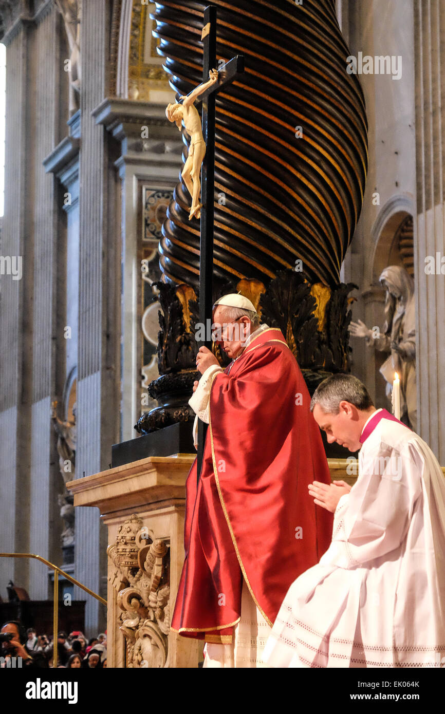 Vatican City. 03rd Apr, 2015. On Good Friday, Pope Francis celebrated the Passion of Saint Peter in St. Peter's Basilica. Celebration of the Passion in Saint Peter - Celebrazione della Passione Credit:  Realy Easy Star/Alamy Live News Stock Photo