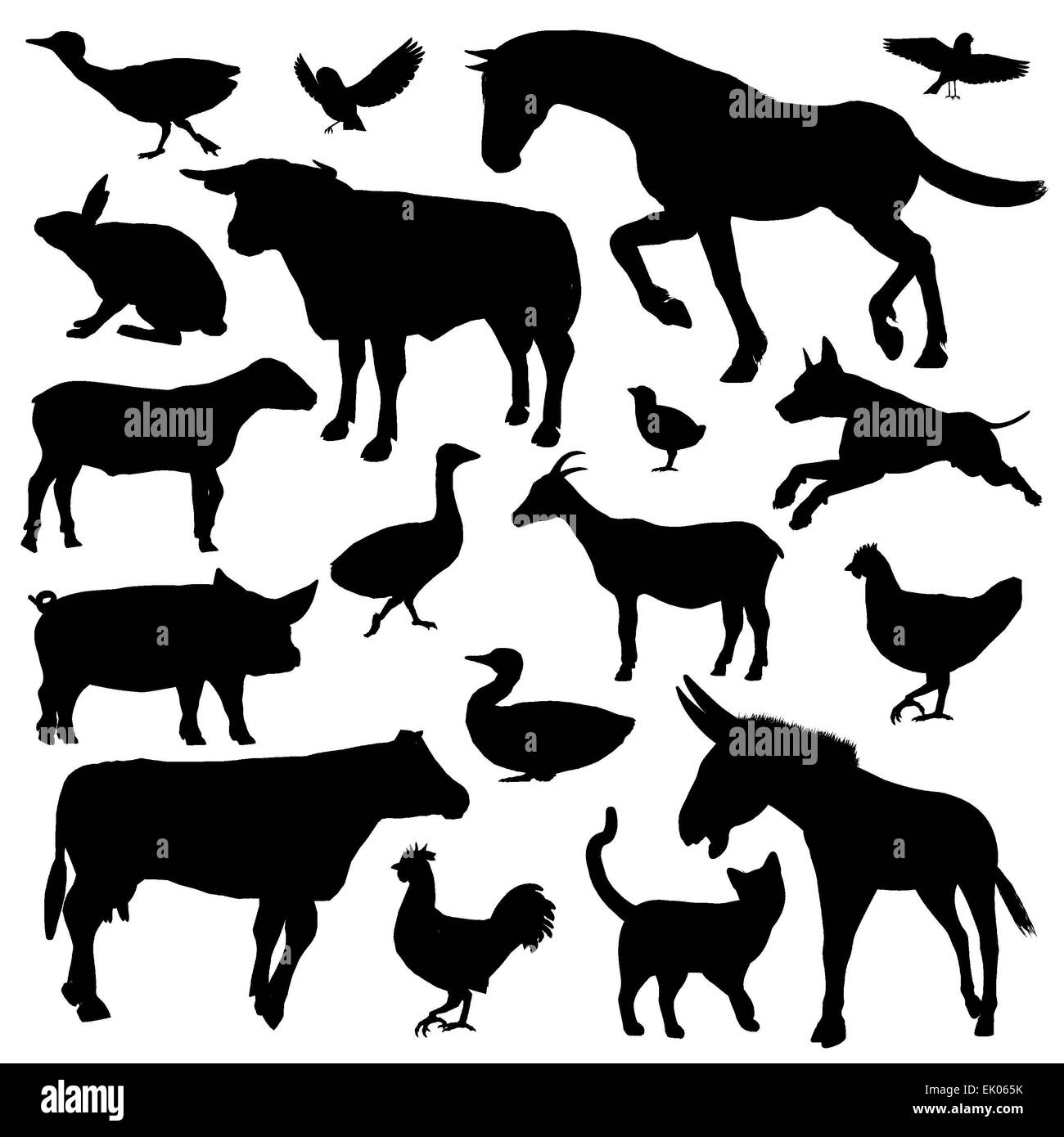 Set of black silhouette of farm animals isolated in white background ...