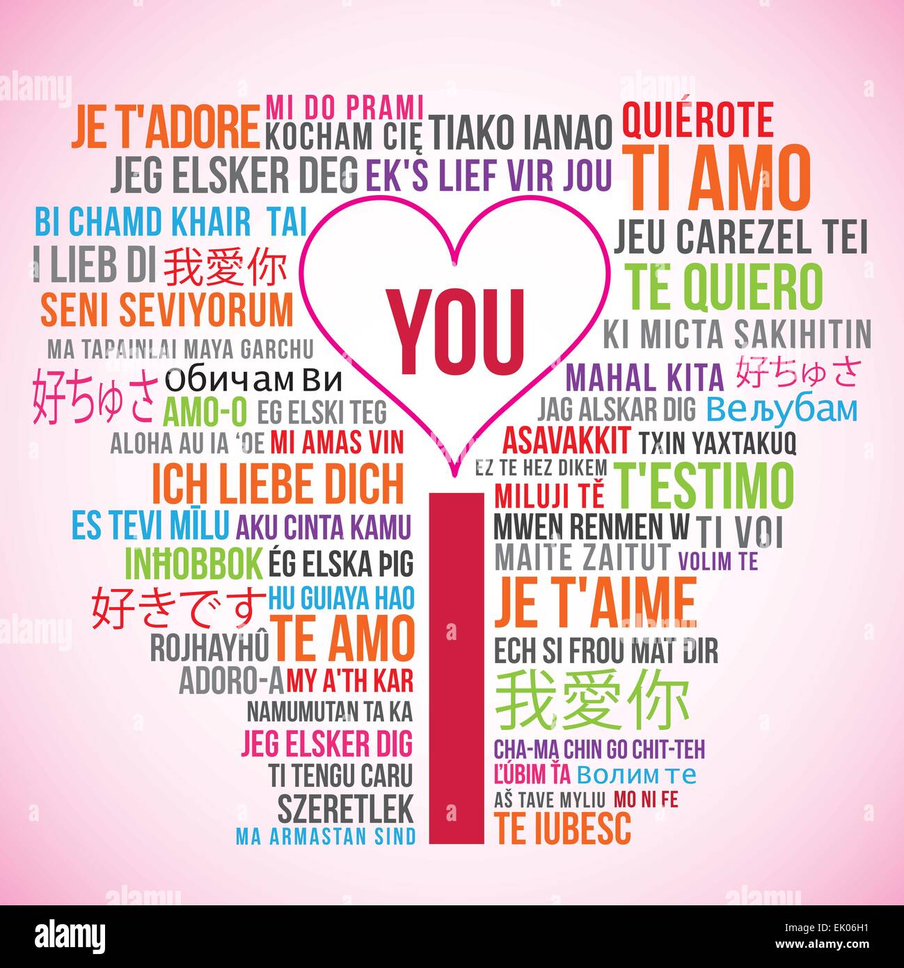 I love you translation word cloud with a pink heart Stock Vector Image ...