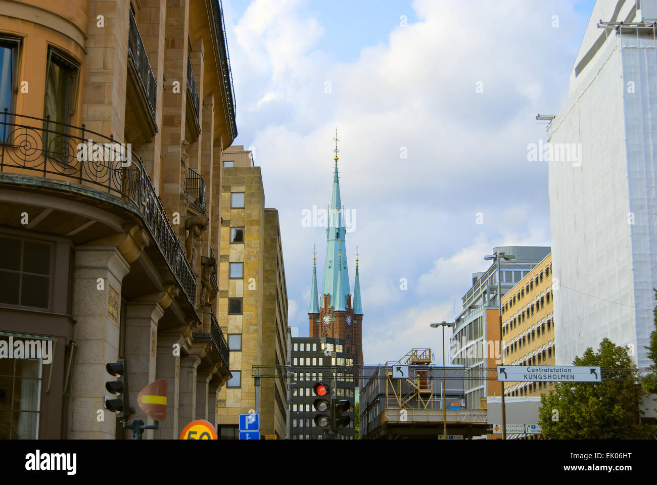 Stockholm center, red light and traffic,  Sweden Stock Photo