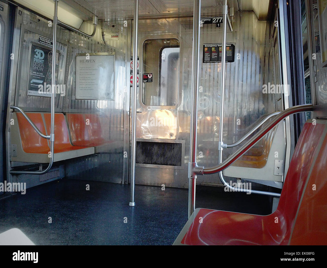 An empty New York City Transit Authority subway car on the 'D' line, seen on Sunday, March 29, 2015. (© Richard B. Levine) Stock Photo