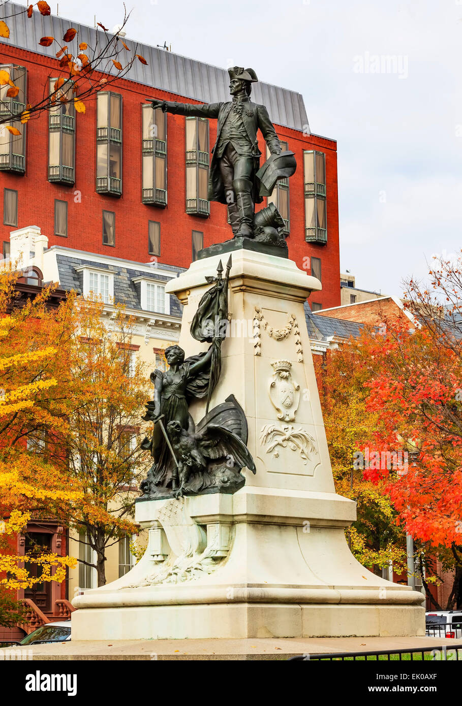 General Rochambeau Statue Lafayette Park Autumn Washington DC. In American Revolution Stock Photo