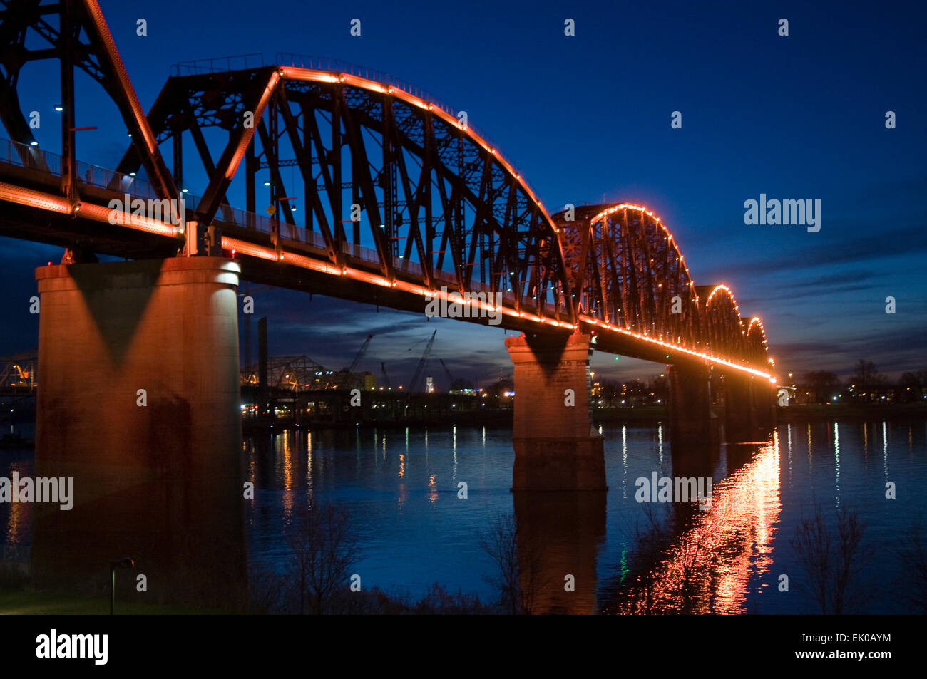 The Big Four Pedestrian Bridge at Twilight in Louisville Kentucky Stock Photo