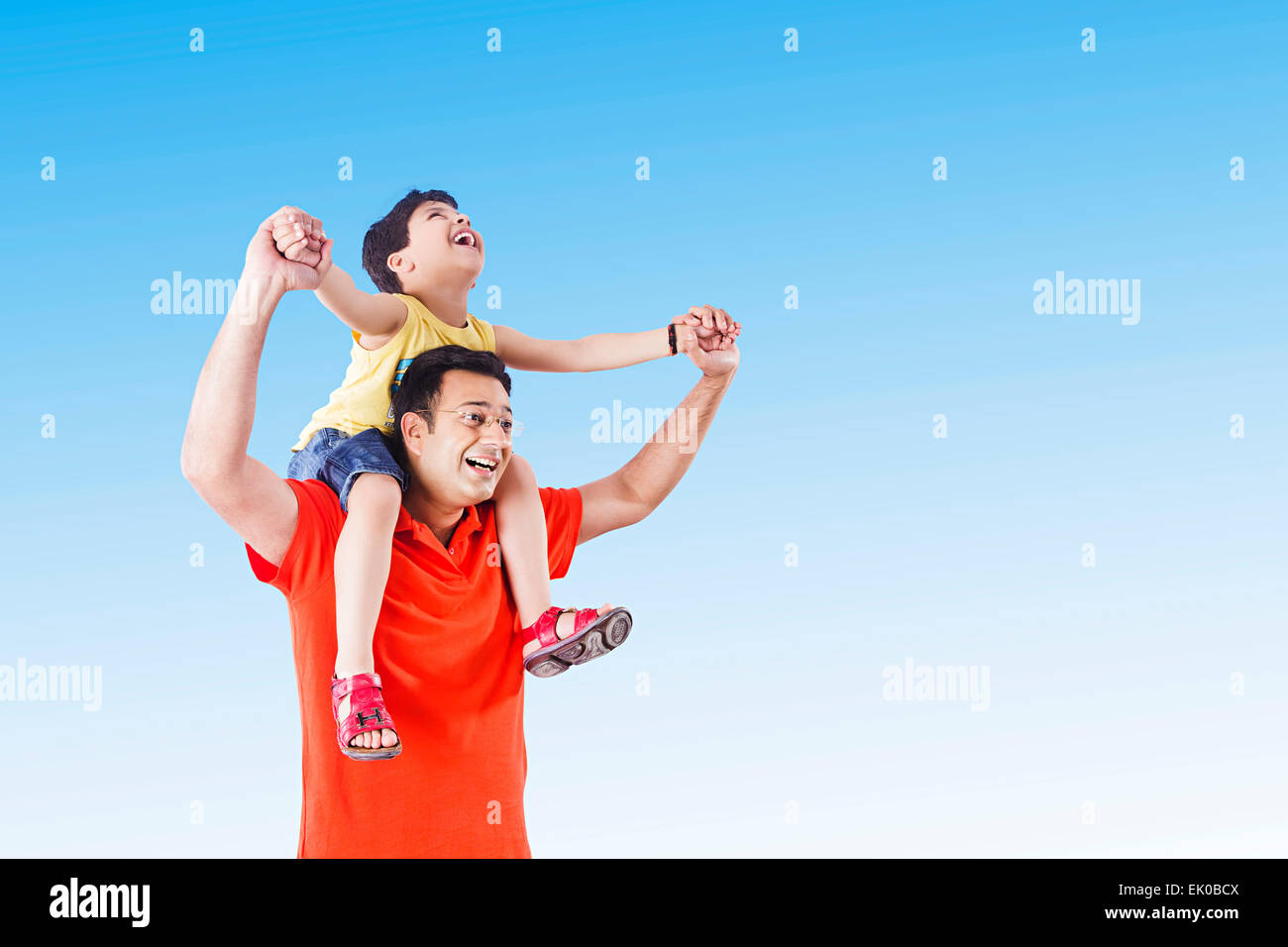 indian Father and son enjoy Stock Photo