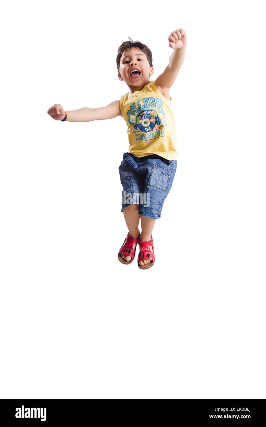 1 indian kids boy Jumping fun Stock Photo