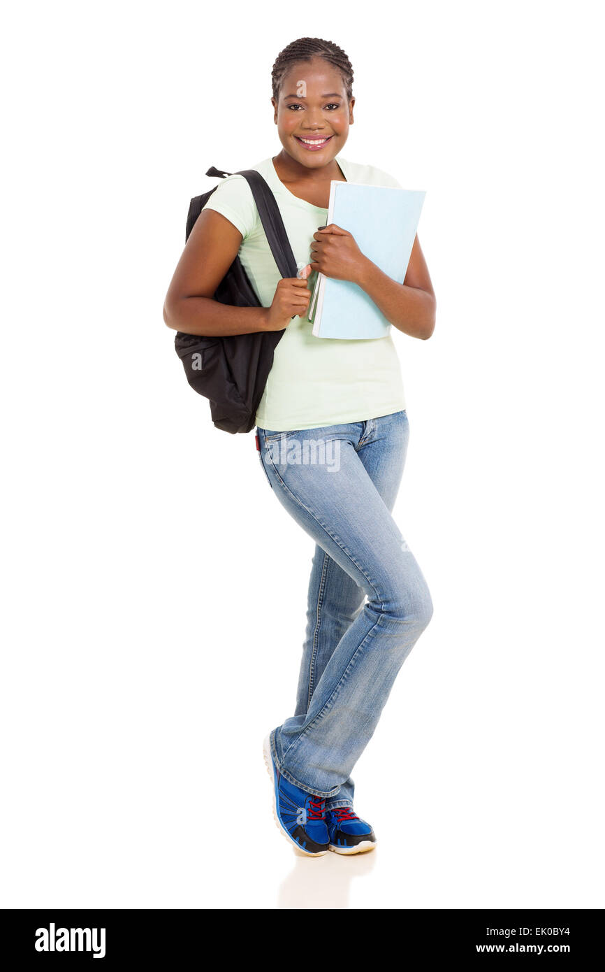 portrait of young African American college student standing on white background Stock Photo