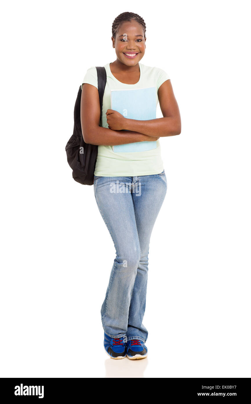 pretty female black college student isolated on white Stock Photo