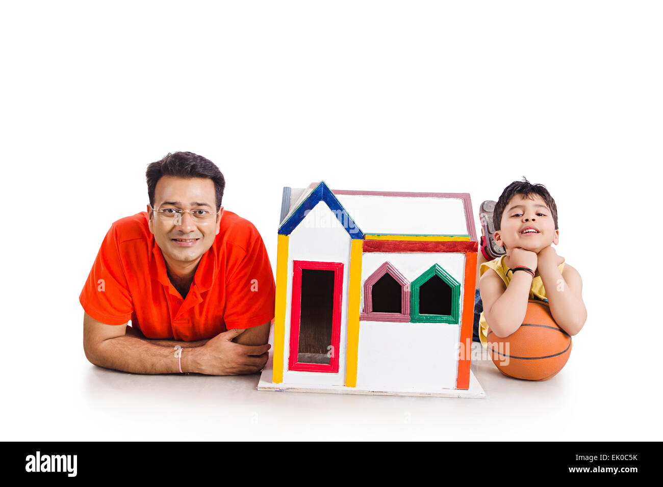 2 indian father and son Dreaming House Stock Photo