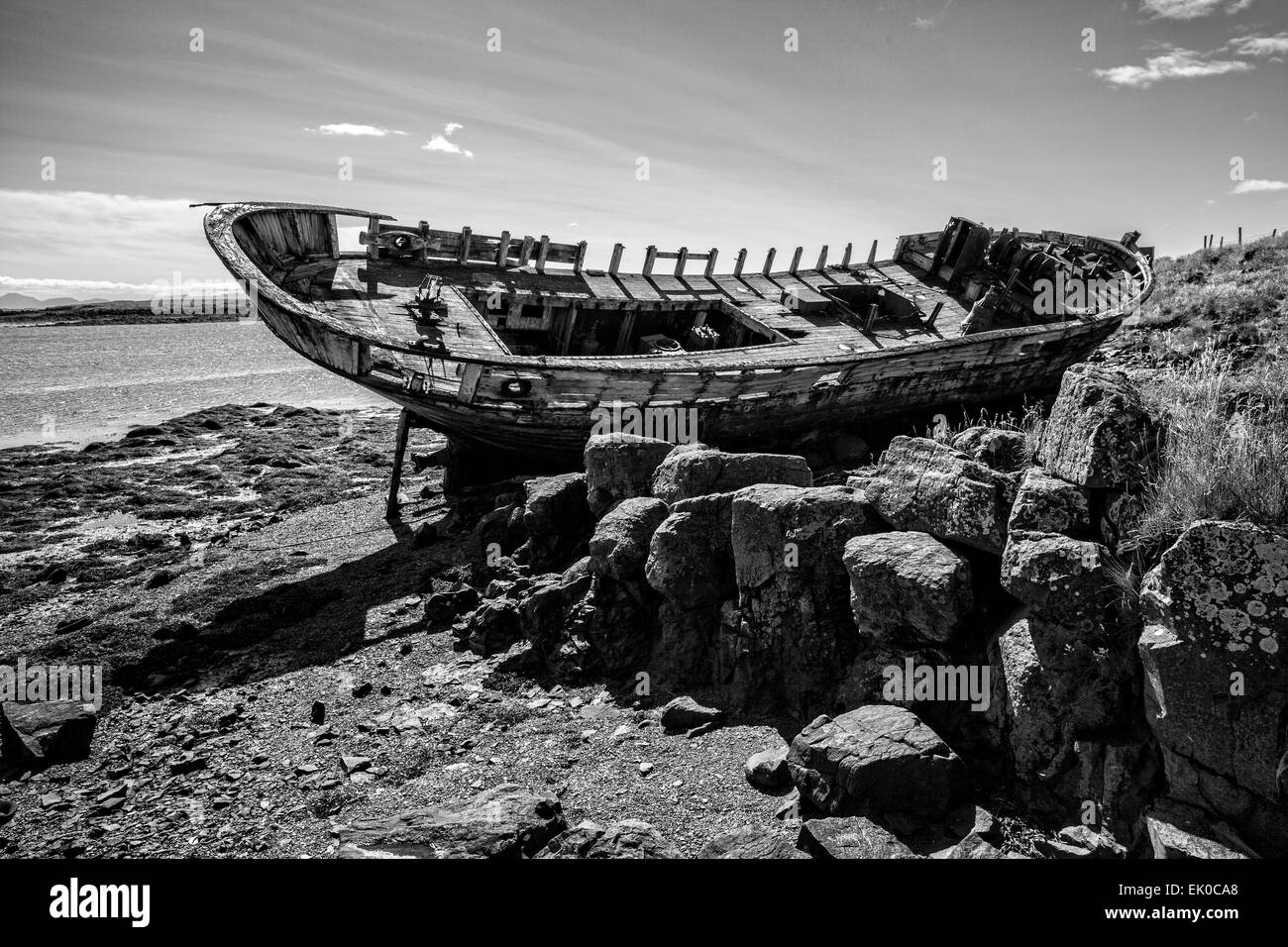 Old shipwreck on Flatey Island in Iceland. Stock Photo