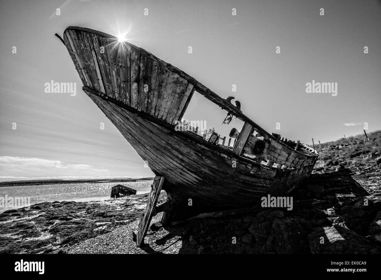 Old shipwreck on Flatey Island in Iceland. Stock Photo