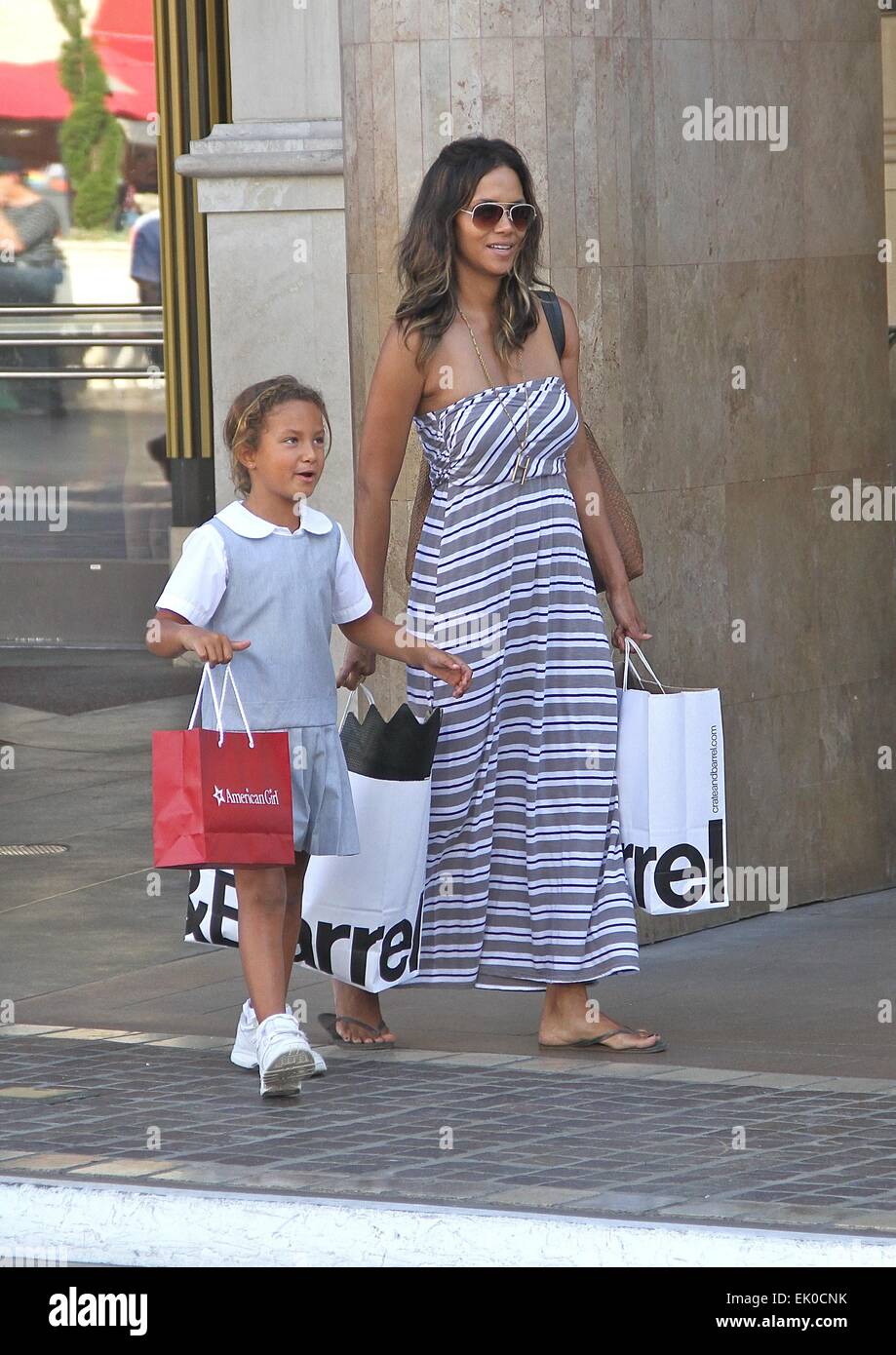 Halle Berry in a striped maxi dress 
