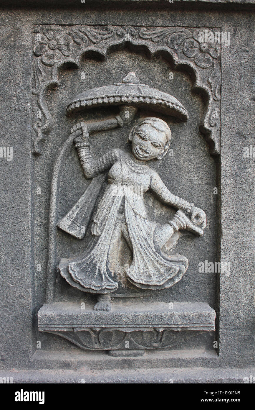 Sculpture a lady. Shiva temple. Ahilyabai Holkar fort. Maheswar, Khargone, Madhya Pradesh, India Stock Photo
