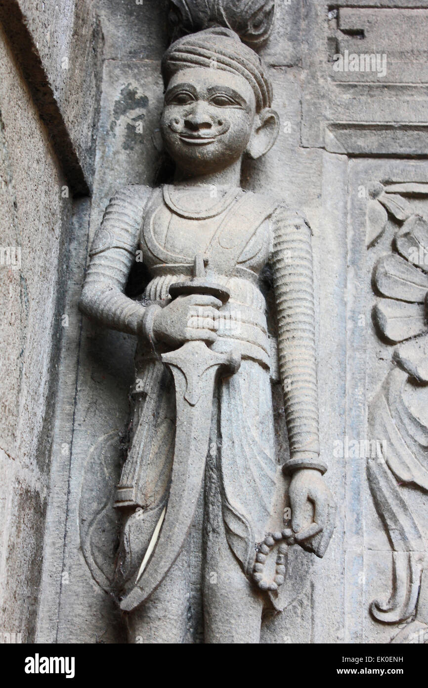 Sculpture on the outer walls of Shiva temple. Ahilyabai Holkar fort, Maheswar, Khargone, Madhya Pradesh, India Stock Photo