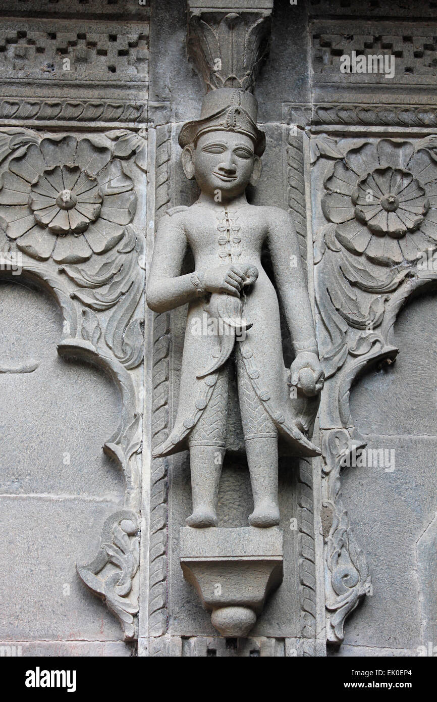Sculpture on the outer walls of Shiva temple. Ahilyabai Holkar fort, Maheswar, Khargone, Madhya Pradesh, India Stock Photo
