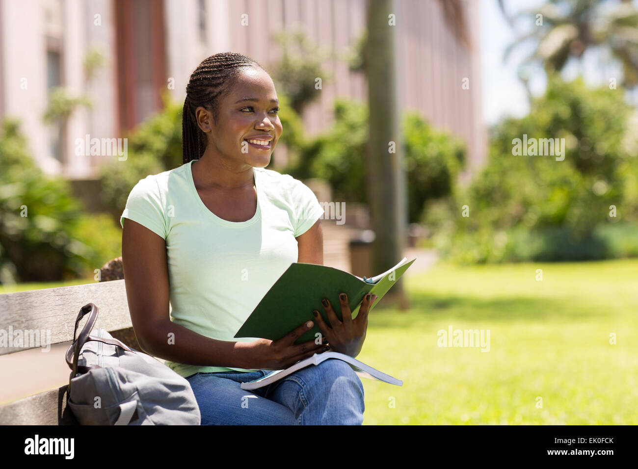 thoughtful African college girl sitting outdoors Stock Photo - Alamy