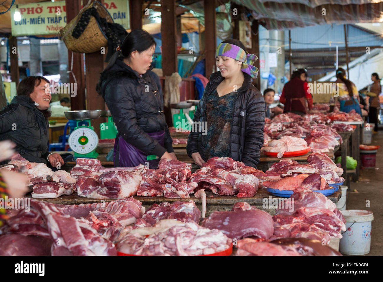 The market in the mountain town of Sa Pa in Northern Vietnam Stock Photo