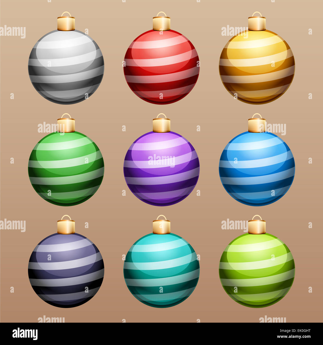 Set of Striped Christmas Balls Stock Photo - Alamy