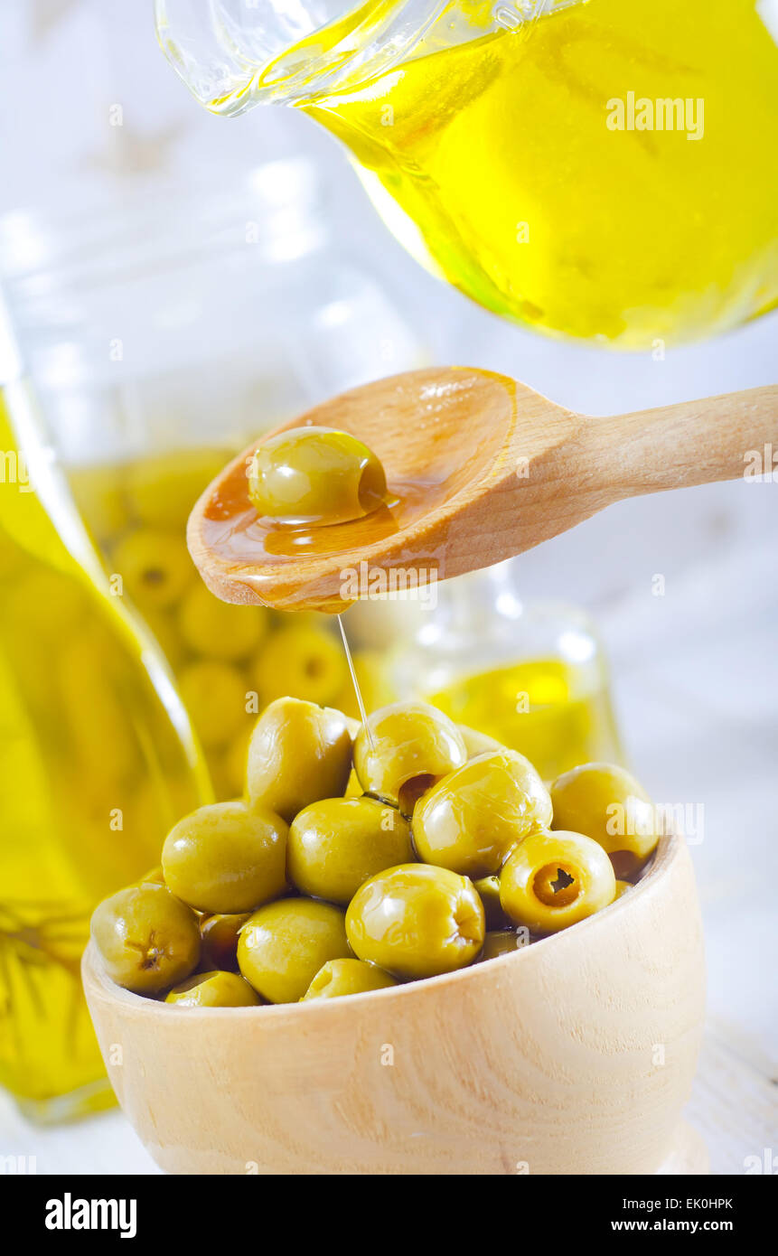 green olives and oil Stock Photo Alamy