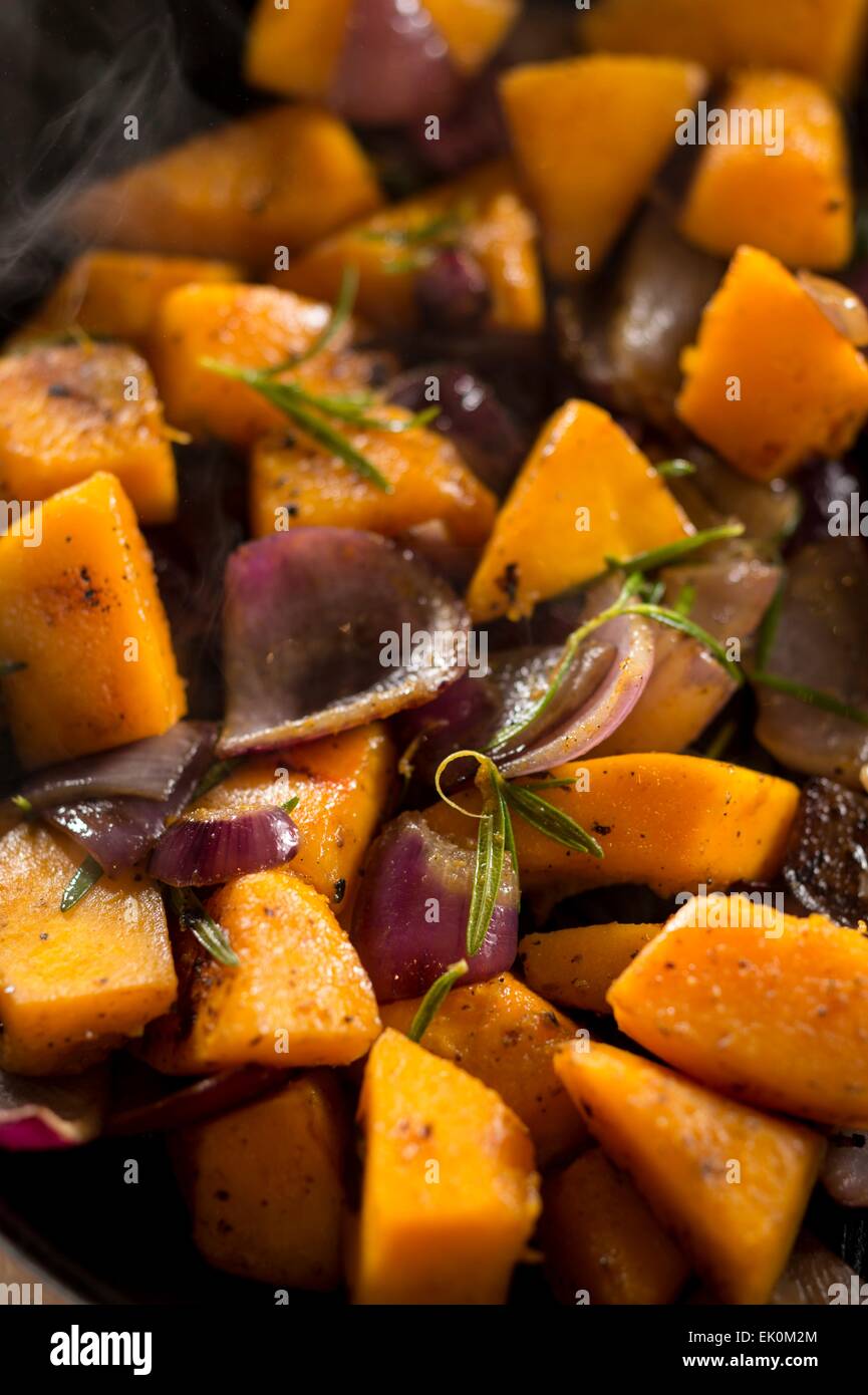 nobody, no one, no-one, healthy eating, fresh, food, food and drink, still life, vegetable, close up, close-up, closeup, close up shot, close-up shot, closeup shot, close up view, close-up view, closeup view, squash, onions, cooked, full frame Stock Photo