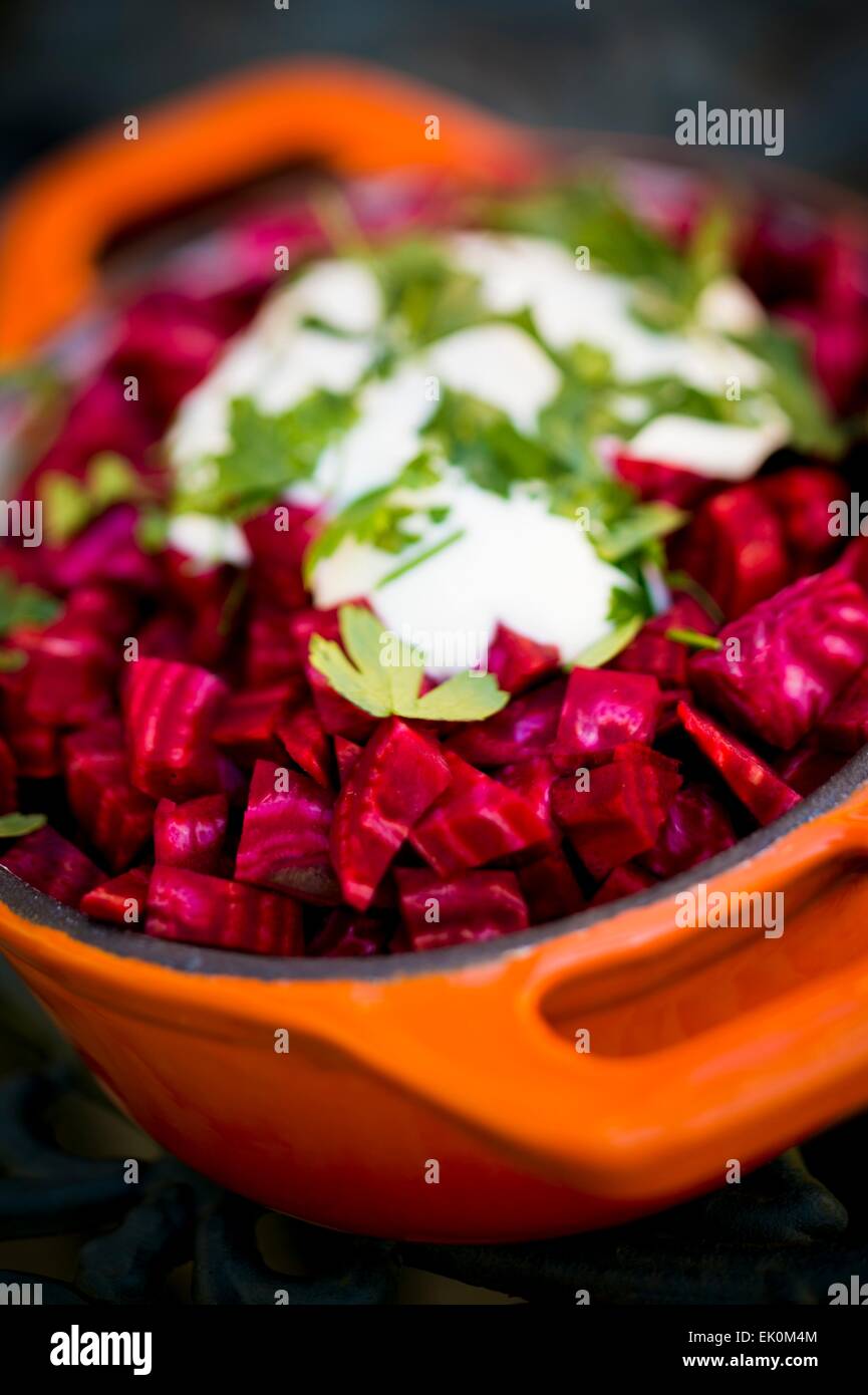 nobody, no one, no-one, healthy eating, fresh, food, food and drink, produce, vegetables, raw, beetroot, red, diced, differential focus, garnish, dish, still life, studio shot, studio shots Stock Photo