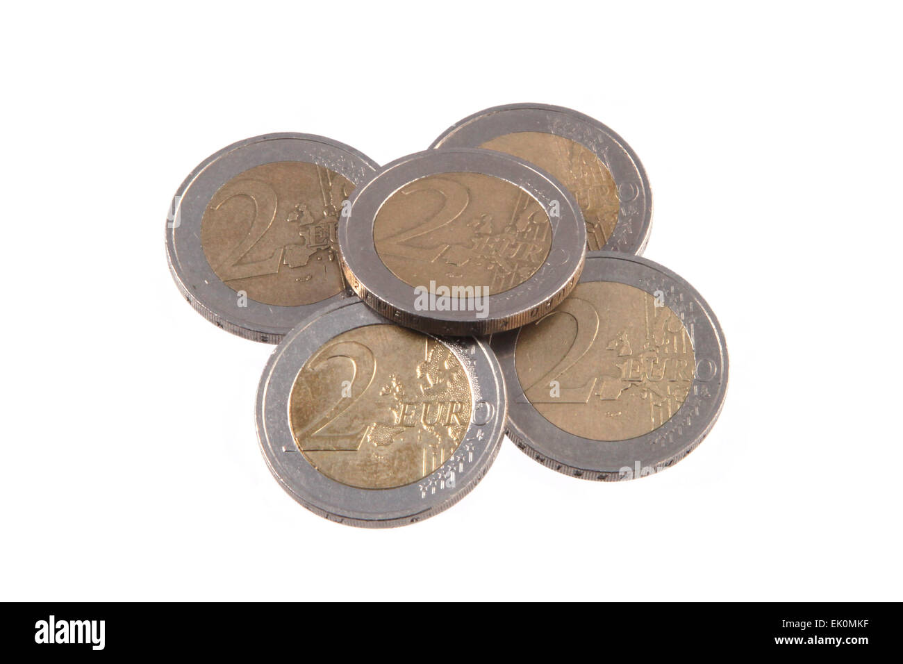 Close up photo Euro coins on a plain white background Stock Photo - Alamy