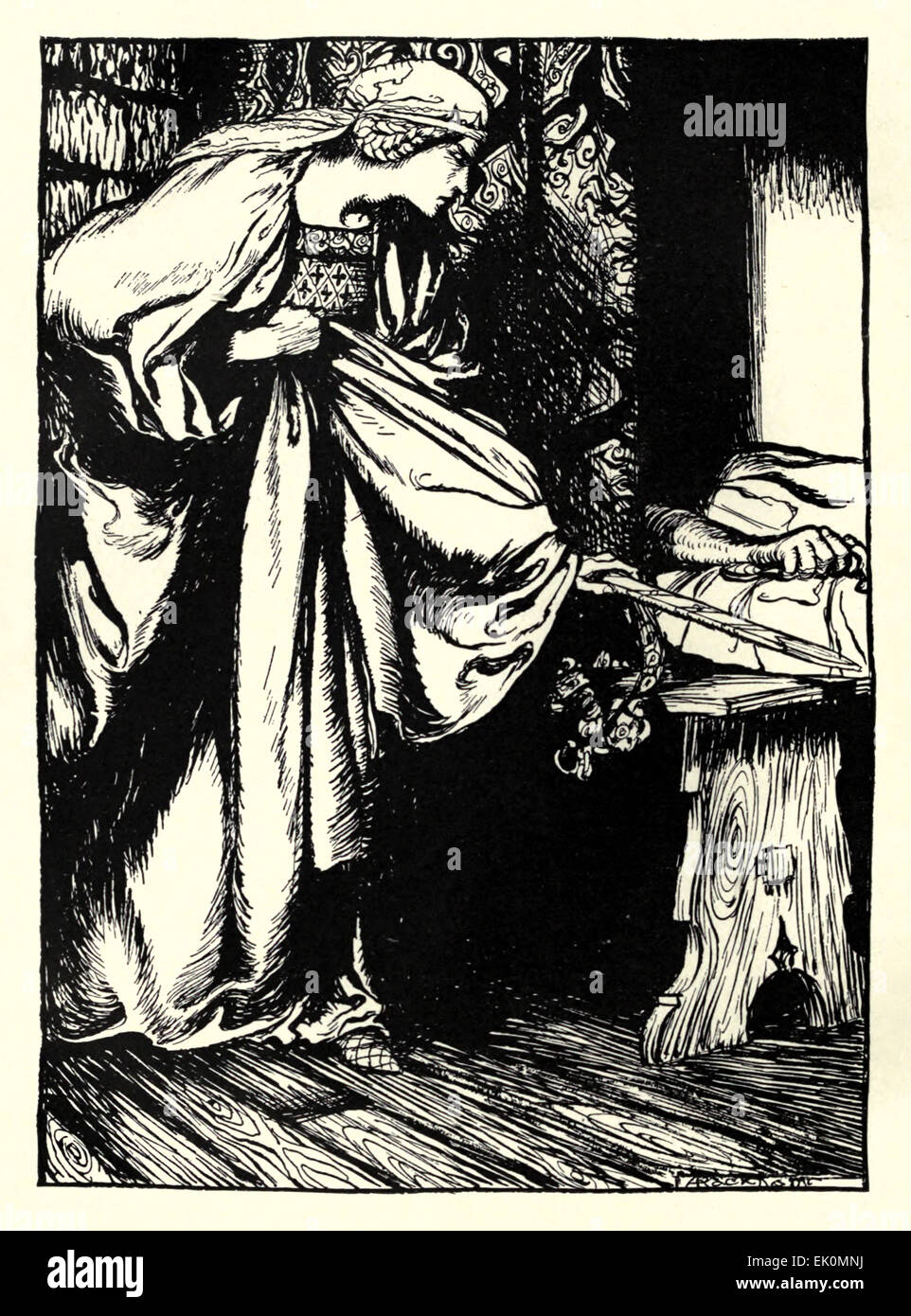 - Illustration by Arthur Rackham (1867-1939) from ‘The Romance of King Arthur and his Knights of the Round Table'. See description for more information. Stock Photo