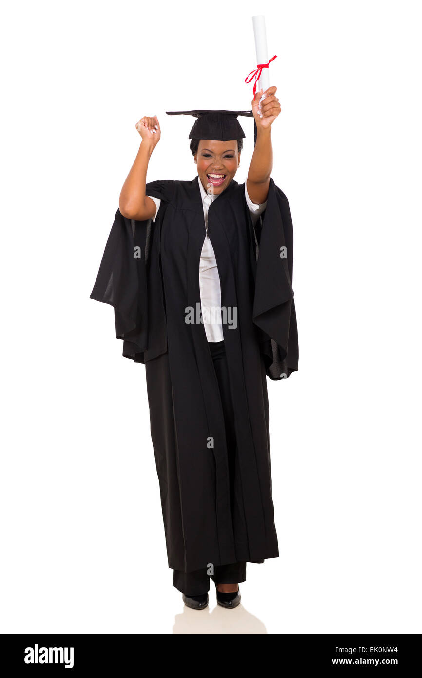 excited African graduate dancing isolated on white background Stock ...