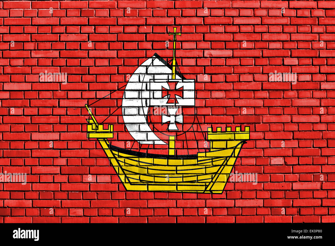 flag of Elblag County painted on brick wall Stock Photo