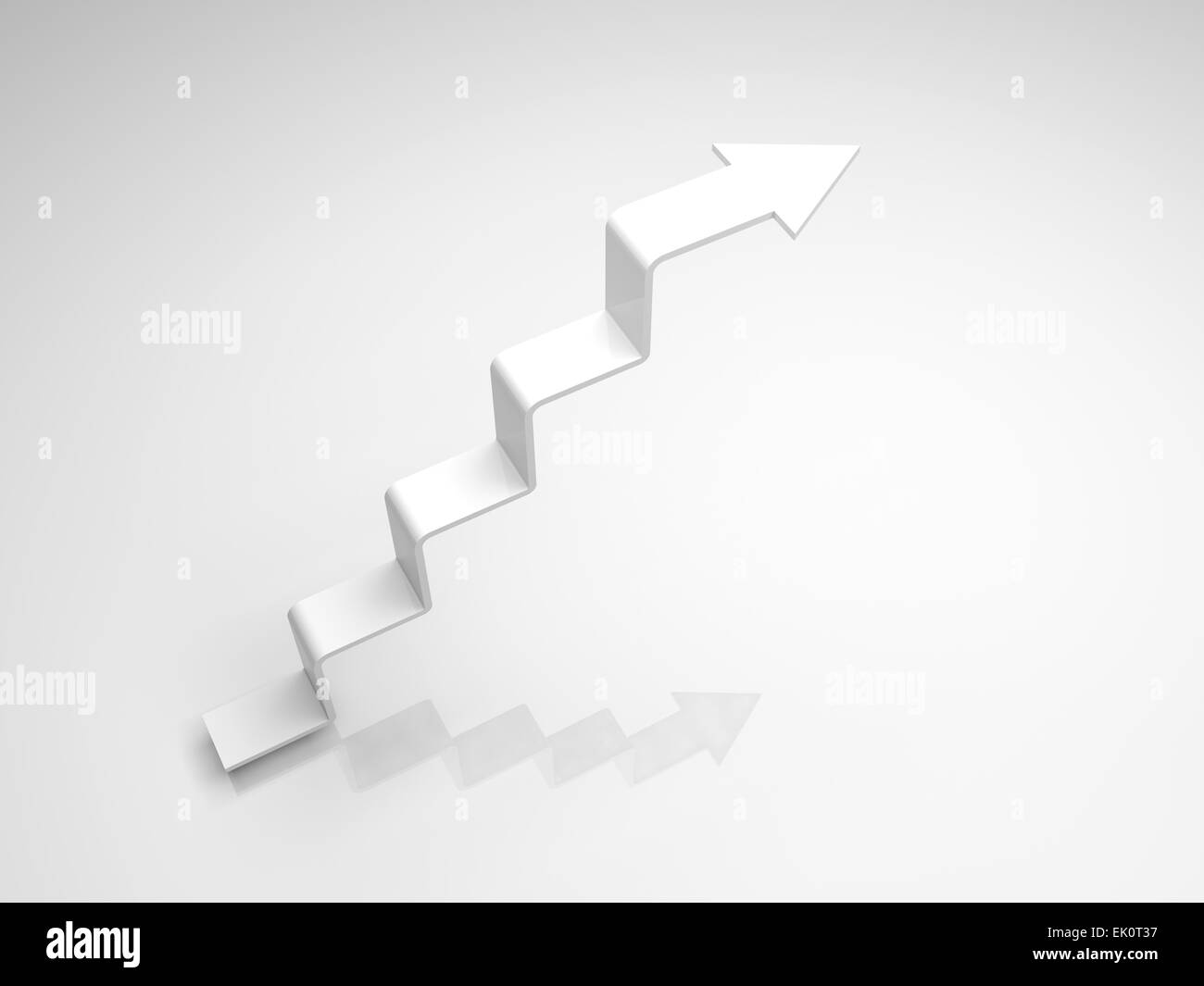 White arrow in shape of stairway going up, 3d illustration Stock Photo