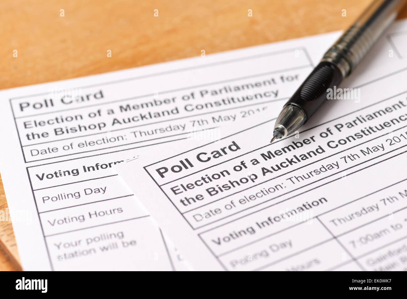Polling cards for the UK General Election in May 2015 Stock Photo