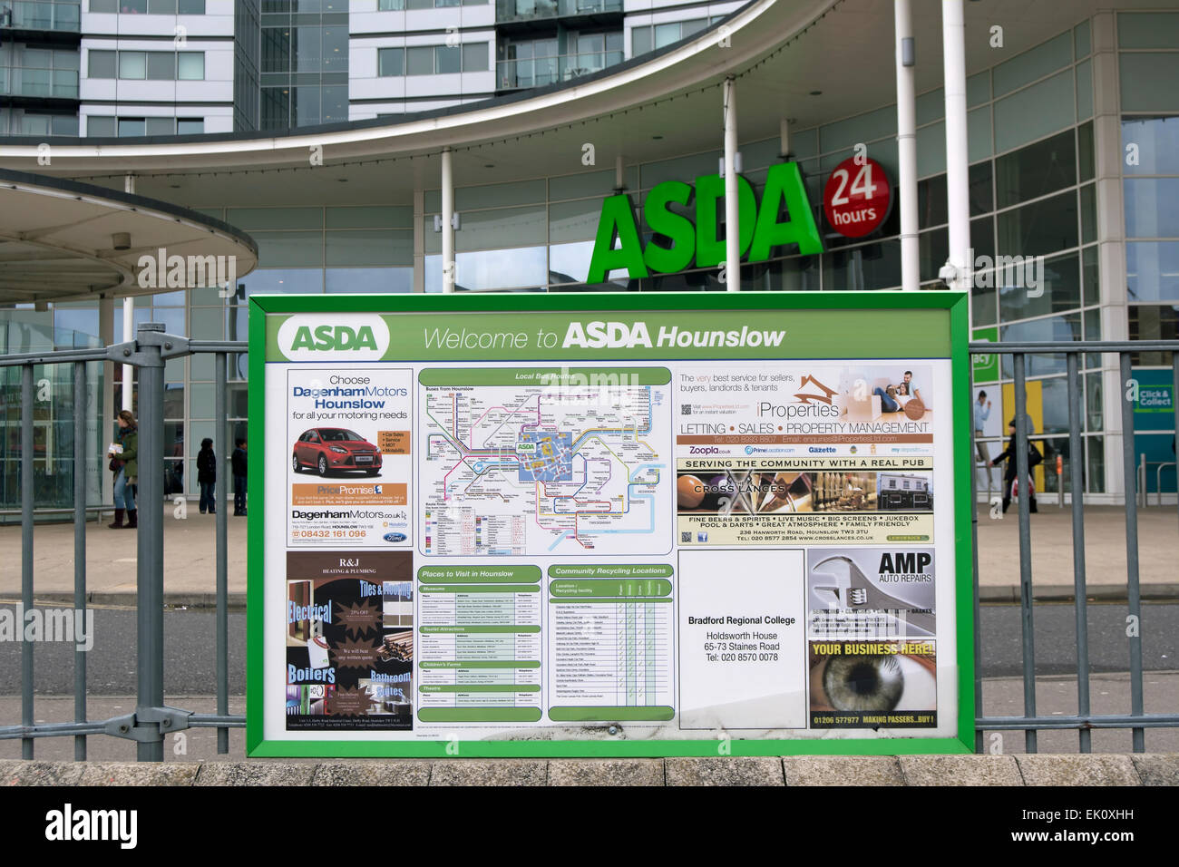welcome to asda noticeboard, outside a branch of the supermarket chain in hounslow, middlesex, england Stock Photo
