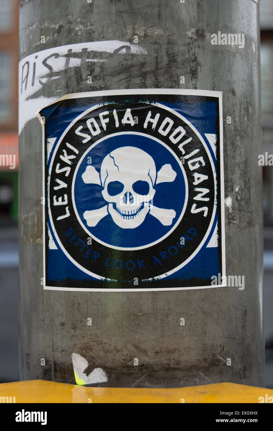 sticker denoting levski sofia hooligans, trouble seeking followers of the bulgarian football team levski sofia Stock Photo