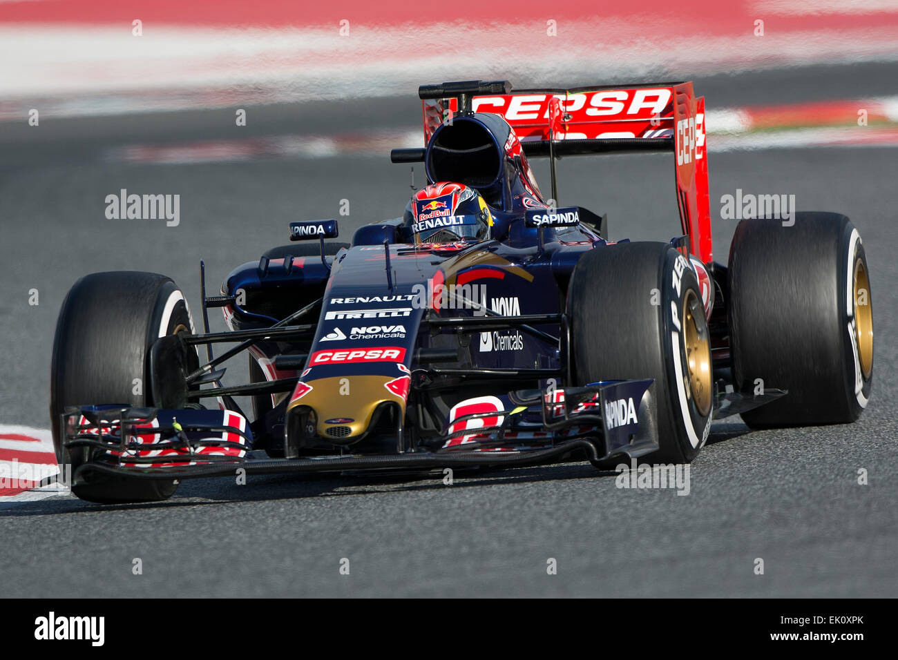 Driver Daniil Kvyat. Team Red Bull. Formula One Test Days at Circuit de Catalunya. Montmelo, Spain. February 27, 2015 Stock Photo