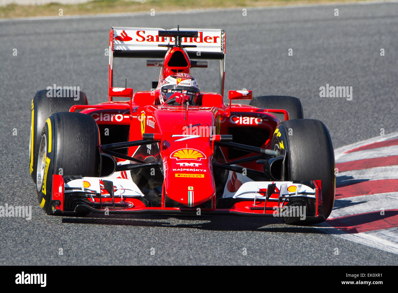 Driver Kimi Raikkonen. Team Ferrari F1. Formula One Test Days at Circuit de Catalunya. Montmelo, Spain. February 28, 2015 Stock Photo