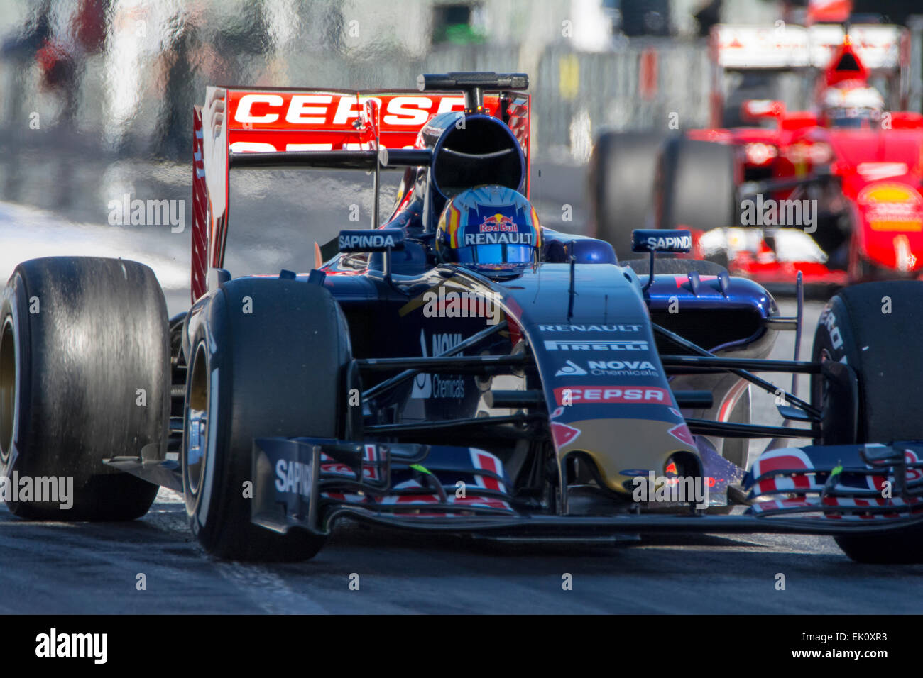 Driver Carlos Sainz. Team Toro Rosso. Formula One Test Days at Circuit de Catalunya. Montmelo, Spain. February 28, 2015 Stock Photo