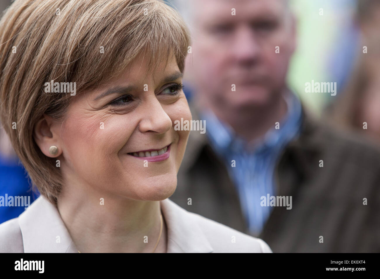 Glasgow, Scotland, UK. 4th April, 2015. Nicola Sturgeon, First Minister of Scotland and leader of the Scottish National Party, speaks at an anti-Trident demonstration, in George Square, Glasgow, Scotland, on 4th April 2015. Credit:  jeremy sutton-hibbert/Alamy Live News Stock Photo