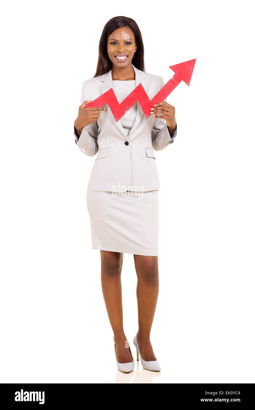 beautiful young African businesswoman with red growth arrow Stock Photo