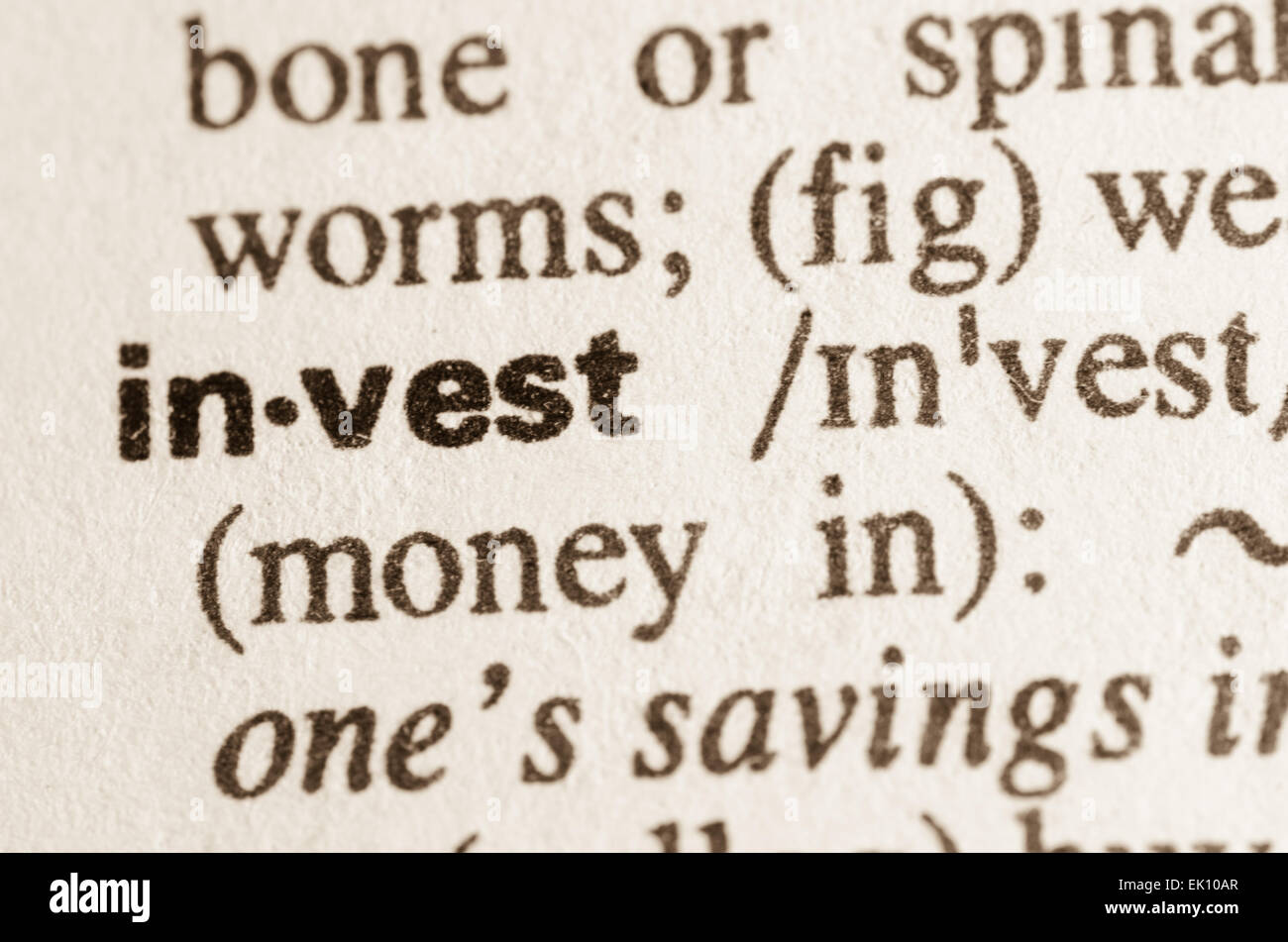 Definition of word invest  in dictionary Stock Photo