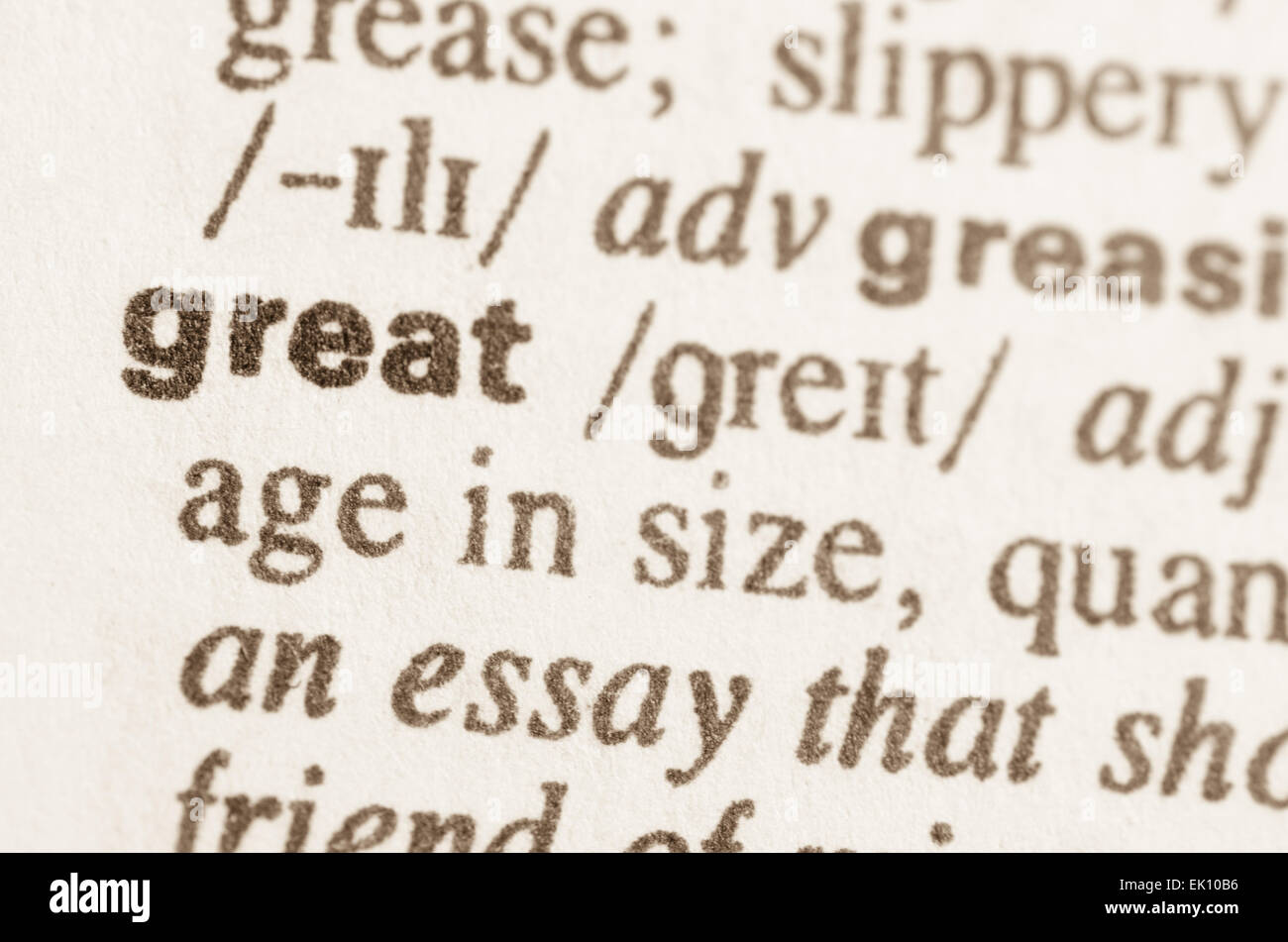 Definition of word great in dictionary Stock Photo