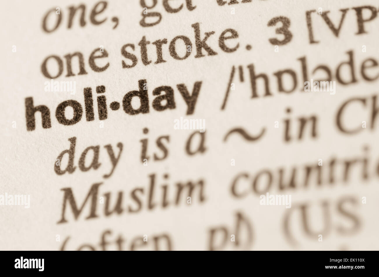 Definition of word holiday in dictionary Stock Photo - Alamy