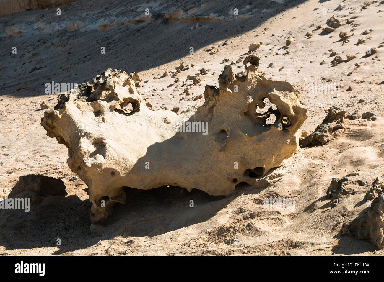 Eroding rocks with holes in Jandia, Fuerteventura Stock Photo