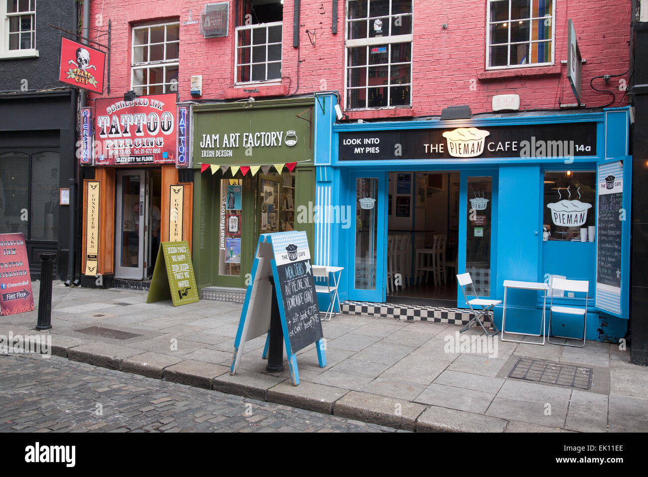 Tattoo Shop; Jam Art Design Factory and Pieman Cafe in Temple Bar