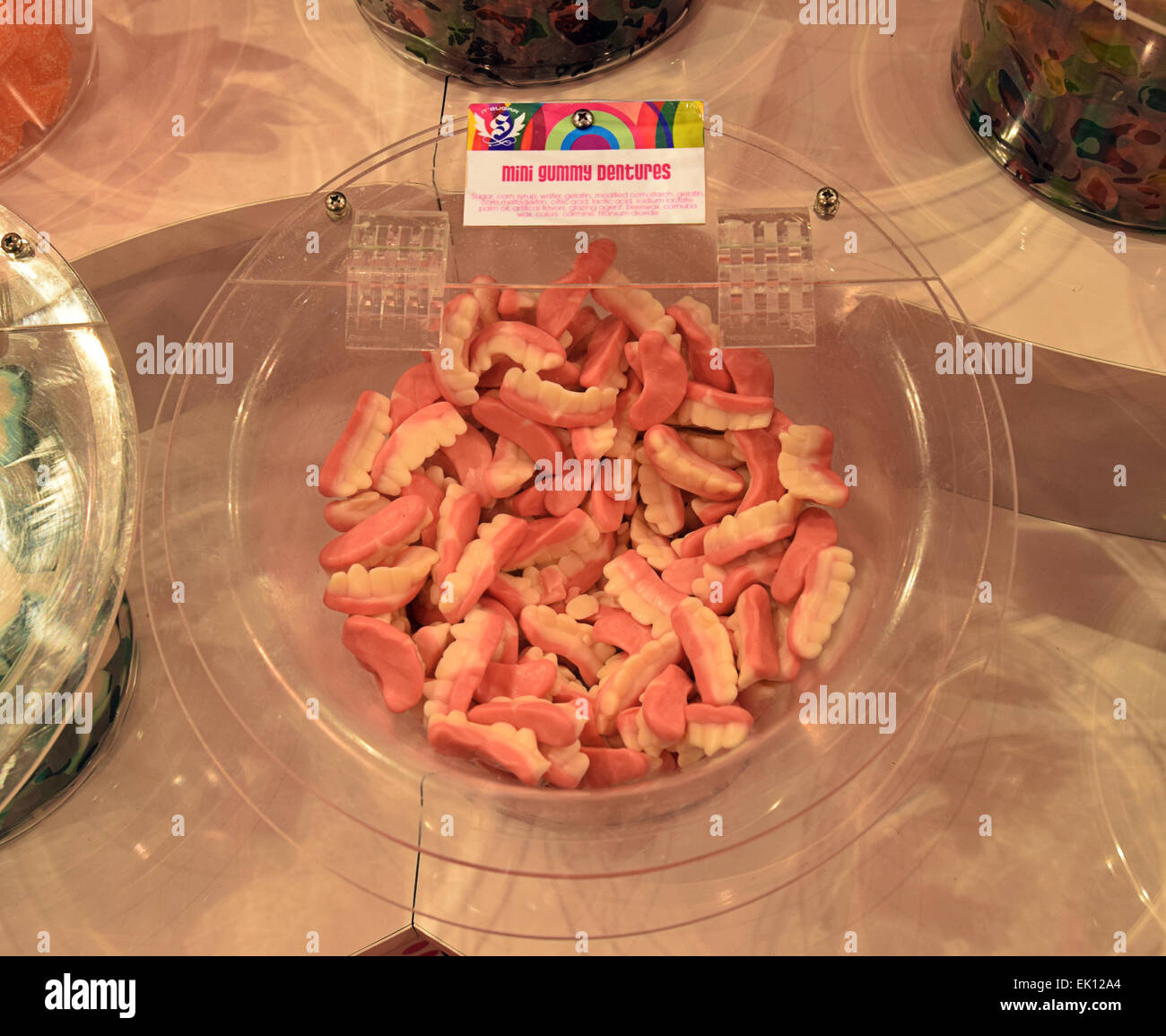 Display of Mini Gummy Dentures for sale at IT'SUGAR candy shop on